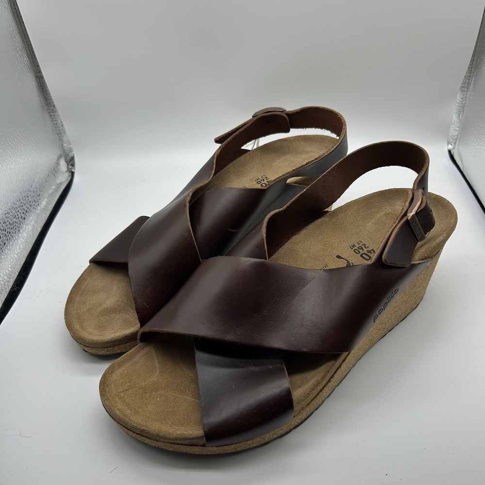 Papillio Samira Wedge Slide Sandals Women's 40 US 9 Leather Criss Cross Straps